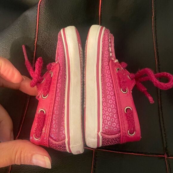 SPERRY TOP-SIDER Infant Girl Baby Pink Sequin Look Bling Shoes Sz 1 - Picture 5 of 8